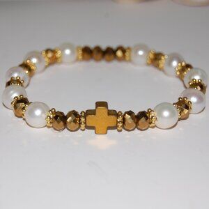 Cross Bracelet,Pearls Bracelet,Rosary Bracelet,Freshwater Pearls,Rosary Pearls